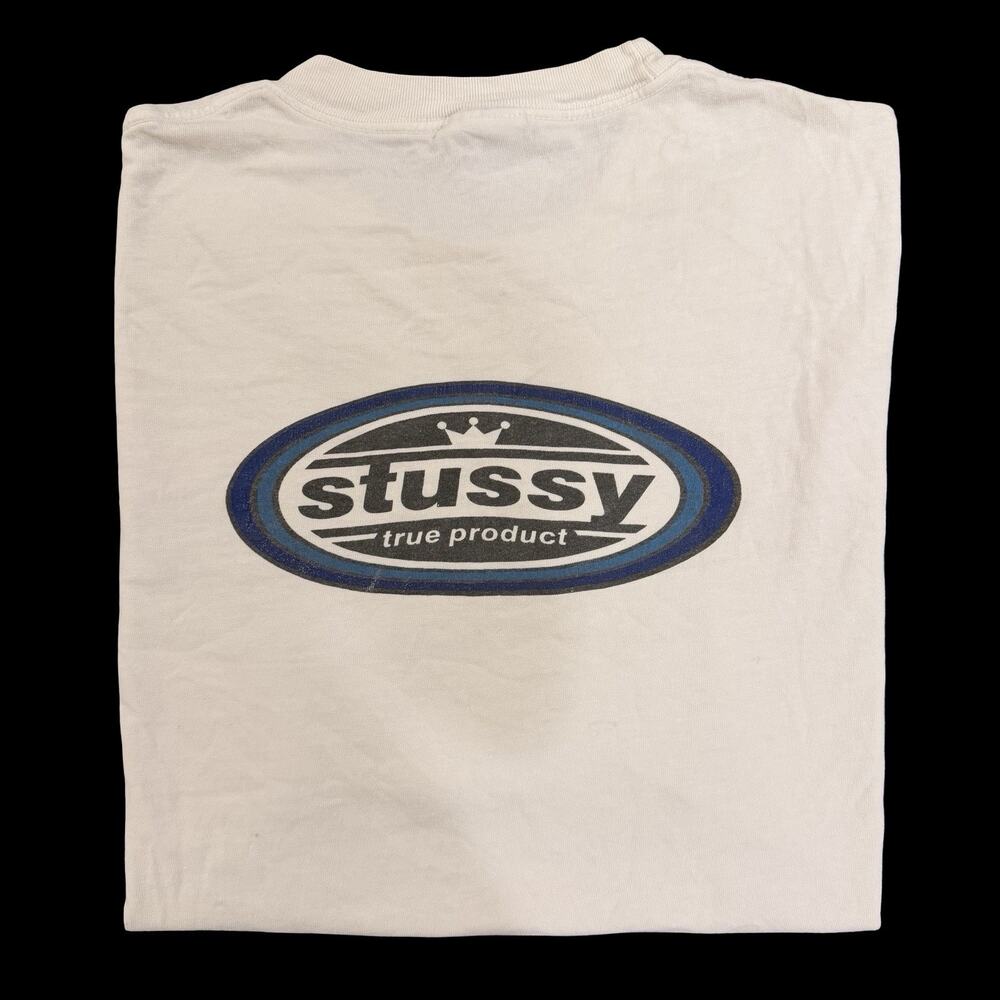 Vintage Stussy T Shirt Spell Out Logo Back Hit XL USA
